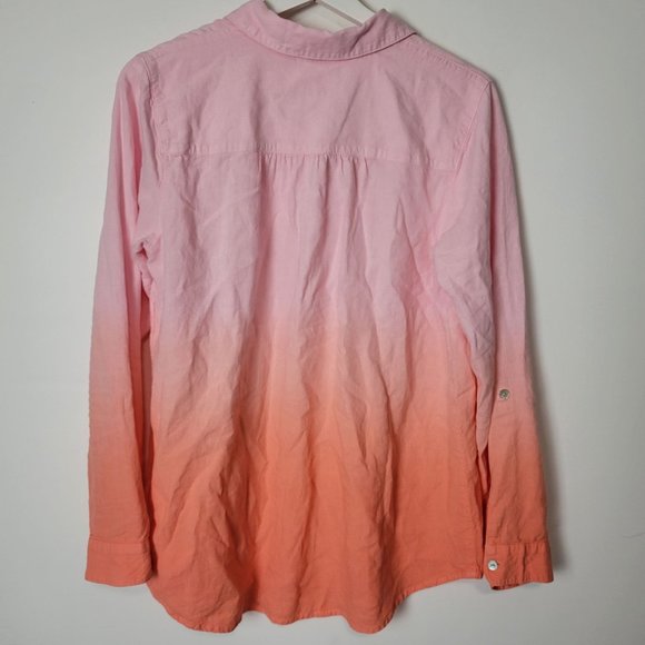 J. Jill Linen Blend Tab-Sleeve A-Line Button-Up Shirt Orange Ombre Size … - Picture 4 of 14
